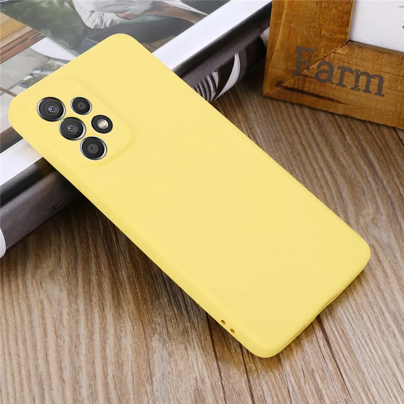 غطاء هاتف سيليكون سائل لهاتف Samsung Galaxy A53 5G، غطاء ناعم الملمس ببطانة من الألياف الدقيقة مقاوم للصدمات ومقاوم للخدوش مع حزام - أصفر