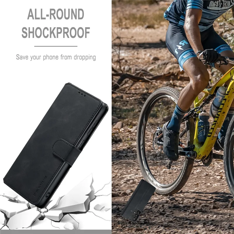 DG.MING For Samsung Galaxy A33 5G Retro Style Magnetic Closure Shockproof PU Leather Wallet Phone Case with Stand - Black