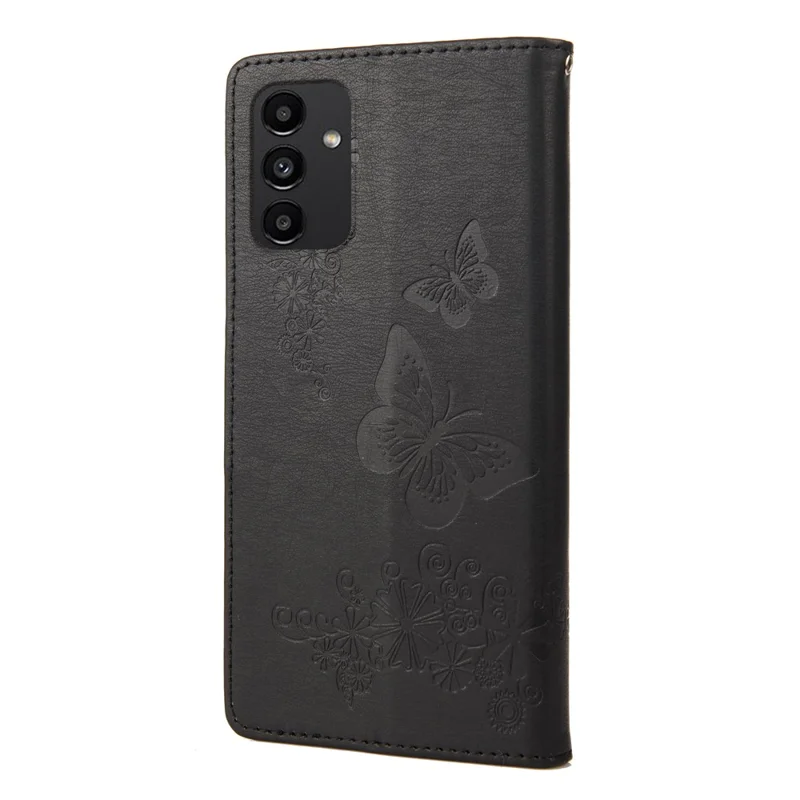 For Samsung Galaxy A13 4G Imprinted Big Butterflies Leather Mobile Phone Case Wallet Stand Phone Case Phone Shell - Black