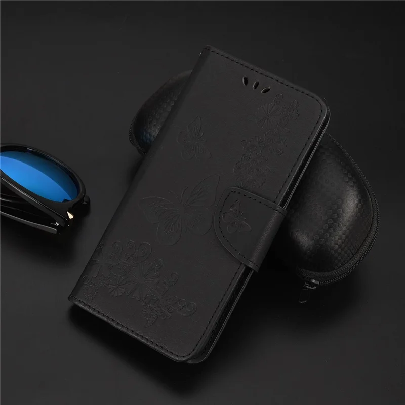 For Samsung Galaxy A13 4G Imprinted Big Butterflies Leather Mobile Phone Case Wallet Stand Phone Case Phone Shell - Black