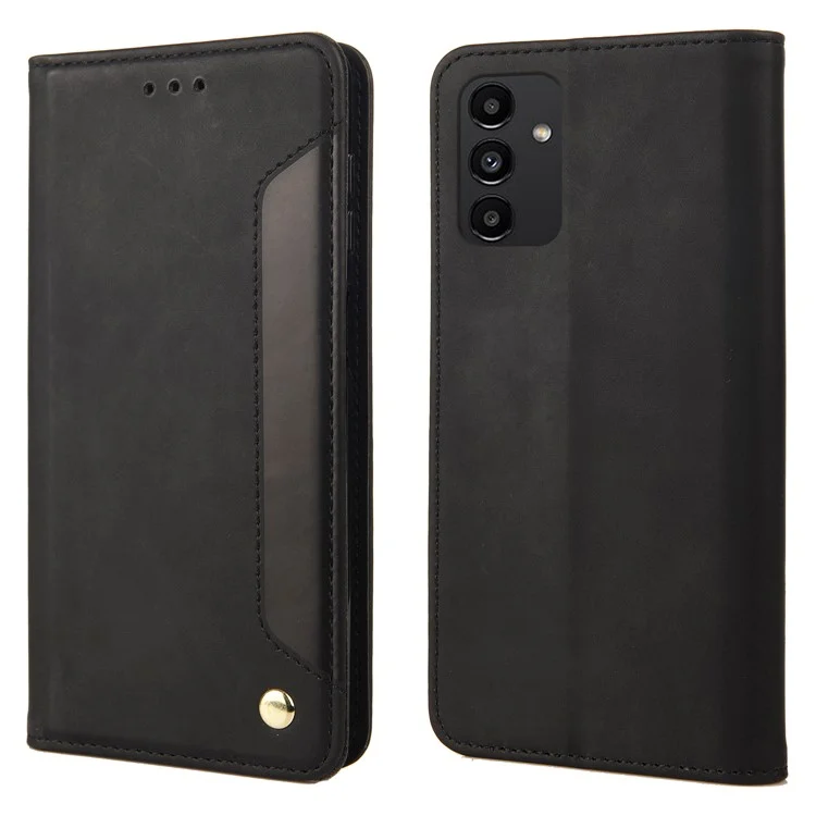 For Samsung Galaxy A13 4G Shockproof Splicing PU Leather Case Wallet Stand Skin-touch Phone Cover - Black