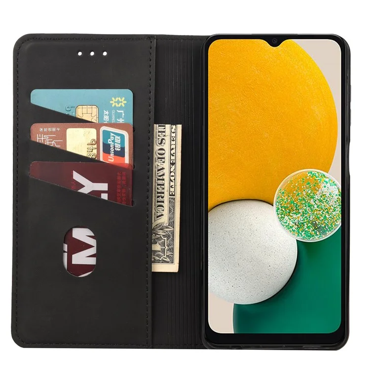 For Samsung Galaxy A13 4G Shockproof Splicing PU Leather Case Wallet Stand Skin-touch Phone Cover - Black