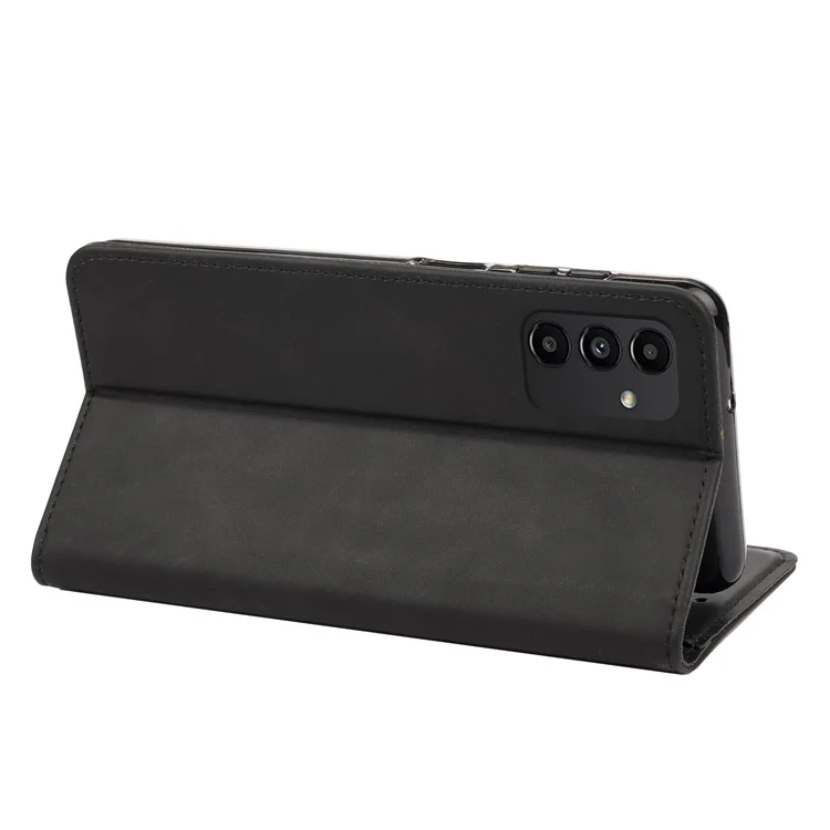 For Samsung Galaxy A13 4G Shockproof Splicing PU Leather Case Wallet Stand Skin-touch Phone Cover - Black