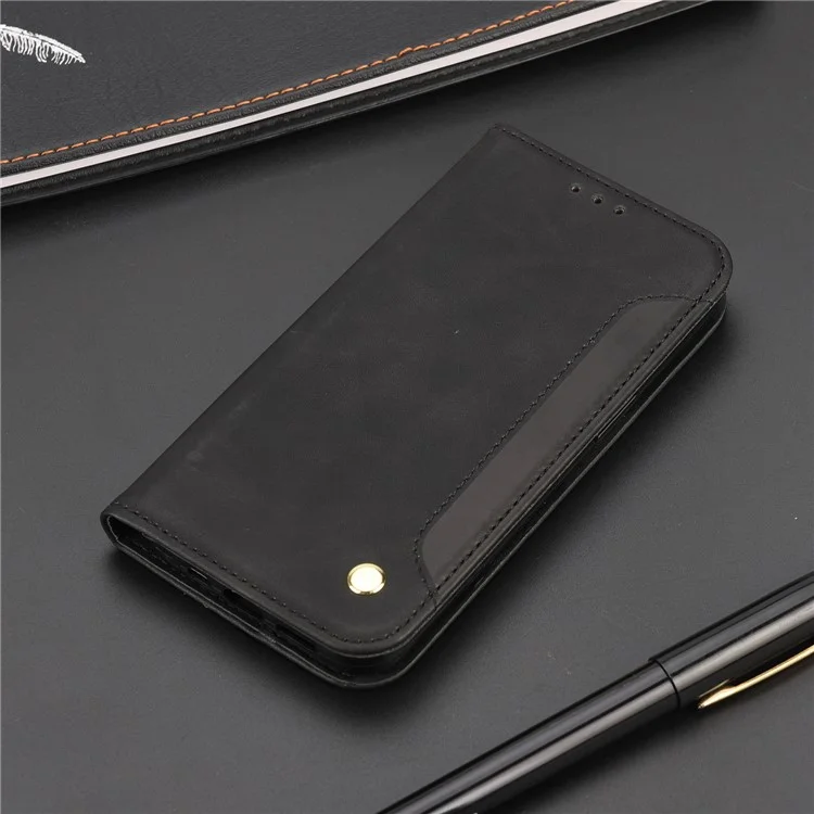 For Samsung Galaxy A13 4G Shockproof Splicing PU Leather Case Wallet Stand Skin-touch Phone Cover - Black