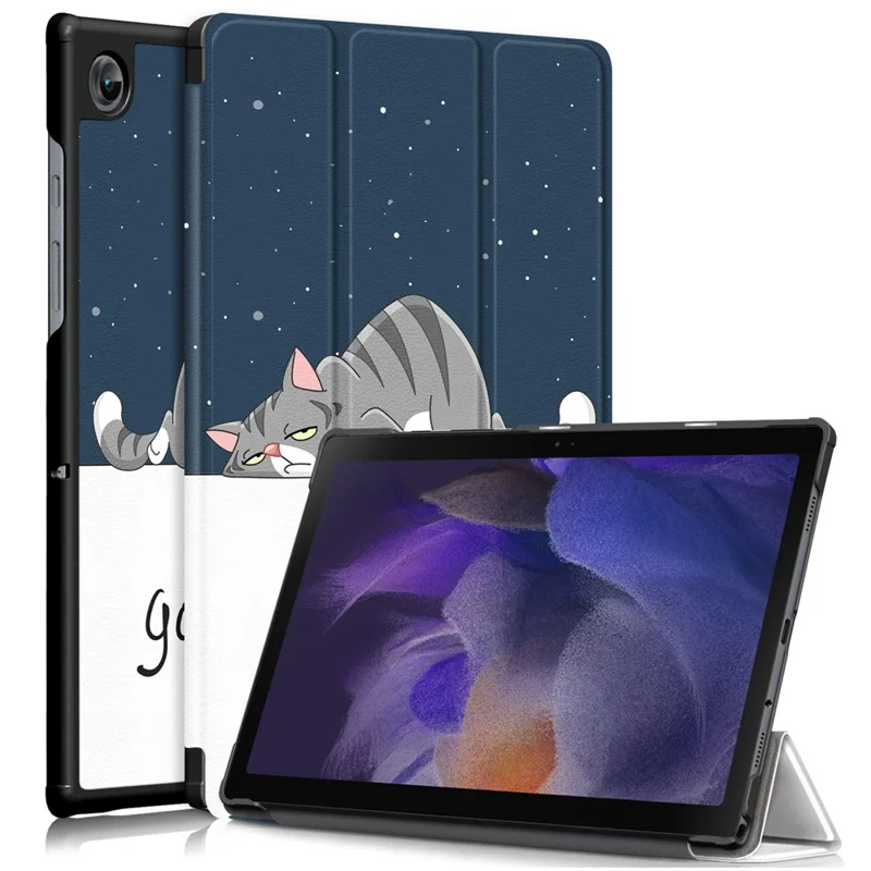 Für Samsung Galaxy Tab A8 10,5 (2021) / A8 10,5 (2022) Musterdruck Stylische Premium-Dreifach-Klappe Automatisches Ein-/Aus-Schalten PU-Leder Smart-Case – Katze