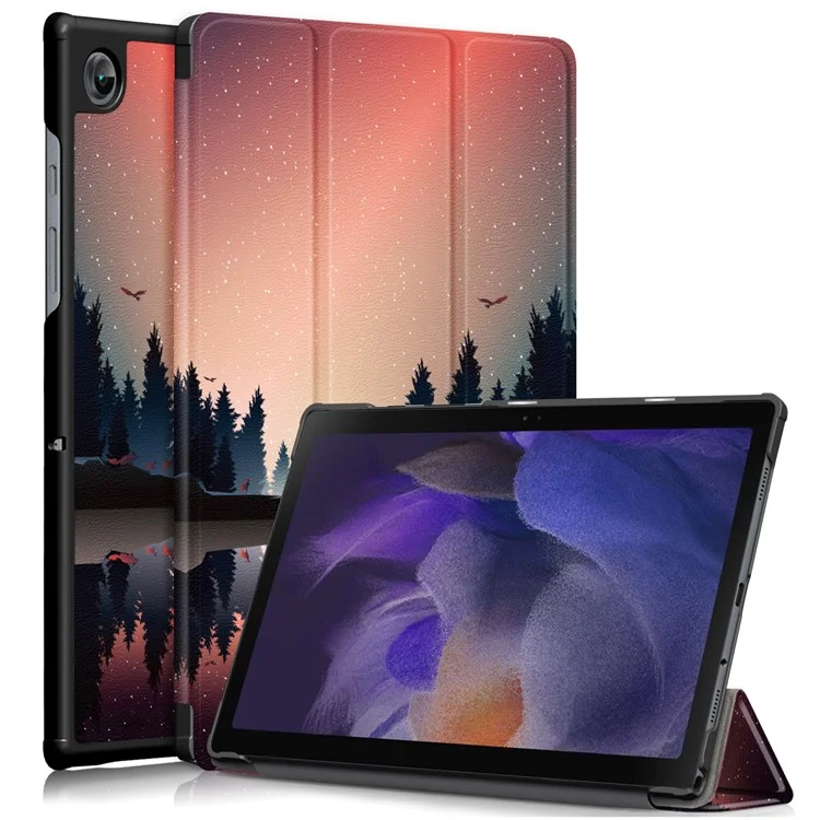 Pour Samsung Galaxy Tab A8 10.5 (2021) / A8 10.5 (2022) Impression de modèle Élégant Premium Tri-Fold Stand Auto Wake / Sleep PU Leather Smart Case - Forest