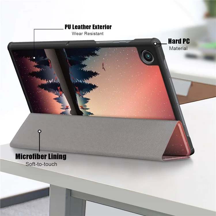 Pour Samsung Galaxy Tab A8 10.5 (2021) / A8 10.5 (2022) Impression de modèle Élégant Premium Tri-Fold Stand Auto Wake / Sleep PU Leather Smart Case - Forest