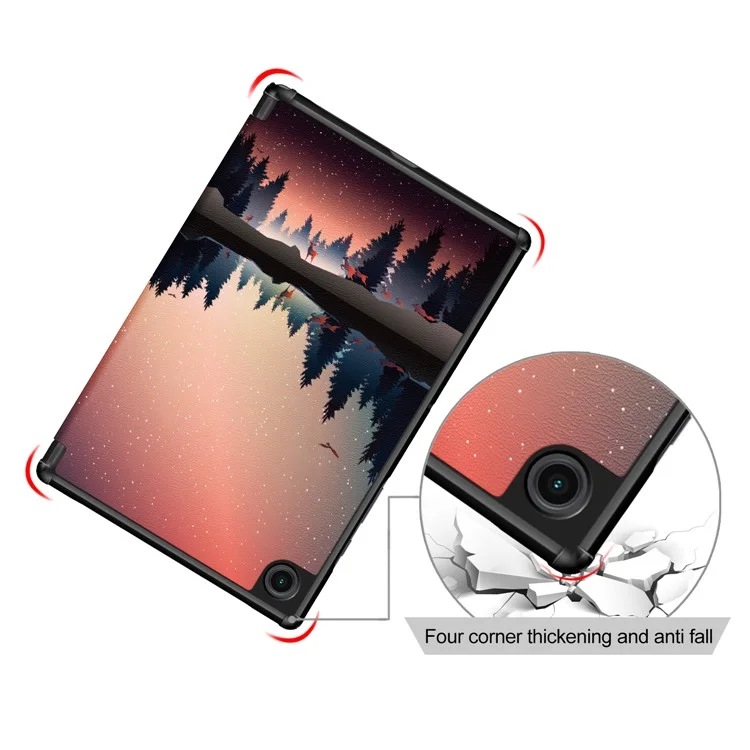 Pour Samsung Galaxy Tab A8 10.5 (2021) / A8 10.5 (2022) Impression de modèle Élégant Premium Tri-Fold Stand Auto Wake / Sleep PU Leather Smart Case - Forest
