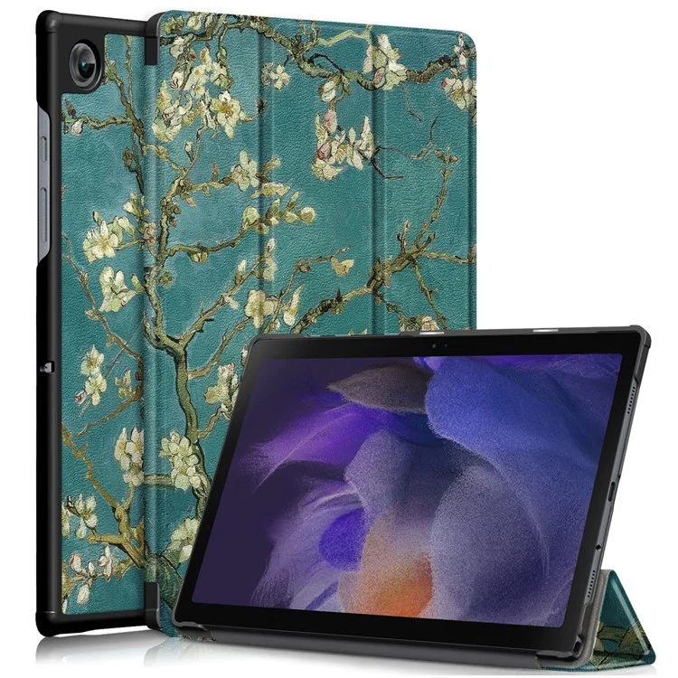Pour Samsung Galaxy Tab A8 10.5 (2021) / A8 10.5 (2022) Impression de motif Premium Tri-Fold Stand Auto Wake / Sleep PU Leather Smart Case - Plum Blossom