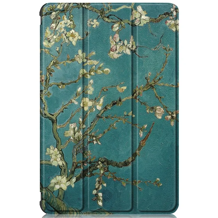 Pour Samsung Galaxy Tab A8 10.5 (2021) / A8 10.5 (2022) Impression de motif Premium Tri-Fold Stand Auto Wake / Sleep PU Leather Smart Case - Plum Blossom