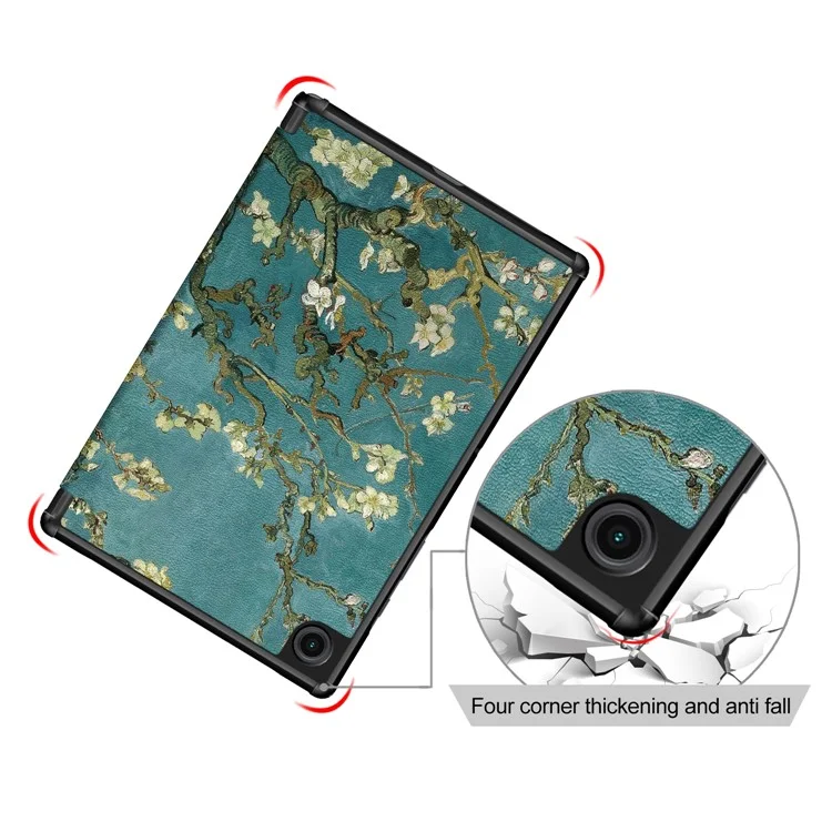 Pour Samsung Galaxy Tab A8 10.5 (2021) / A8 10.5 (2022) Impression de motif Premium Tri-Fold Stand Auto Wake / Sleep PU Leather Smart Case - Plum Blossom