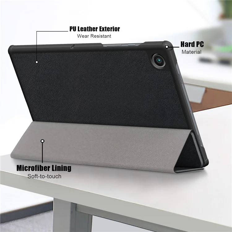 Für Samsung Galaxy Tab A8 10.5 (2021) / A8 10.5 (2022) Anti-Fall Leicht Dünne Premium Dreifach-Falten Stand Auto Wake / Sleep PU Leder Tablet Hülle Abdeckung - Schwarz