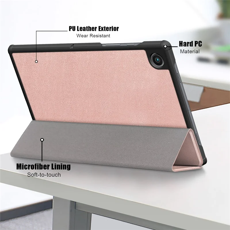 Premium-Tablet-Hülle aus PU-Leder mit Dreifach-Faltständer, stoßfest, leicht und dünn, automatische Ein-/Ausschaltung für Samsung Galaxy Tab A8 10,5 (2021) / A8 10,5 (2022) – Rosa