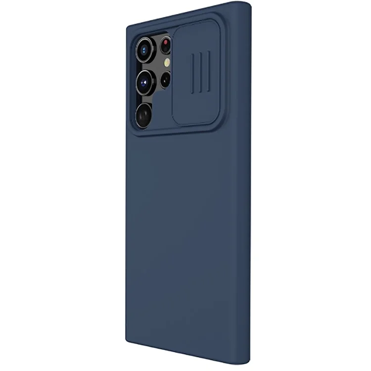 NILLKIN per Samsung Galaxy S22 Ultra 5G Anti-graffio Anti-caduta Soft Liquid Silicone Hard PC Cell Phone Case con Slide Camera Lens Cover - Blu