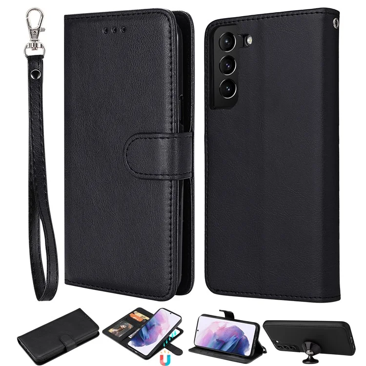 Pour Samsung Galaxy S22+ 5G KT Leather Series-3 Détachable 2-en-1 Design PU Leather Stand Wallet Protective Cover Phone Case avec Sangle - Noir