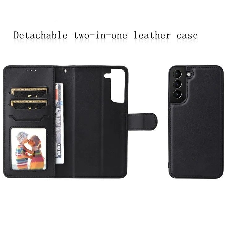 Pour Samsung Galaxy S22+ 5G KT Leather Series-3 Détachable 2-en-1 Design PU Leather Stand Wallet Protective Cover Phone Case avec Sangle - Noir