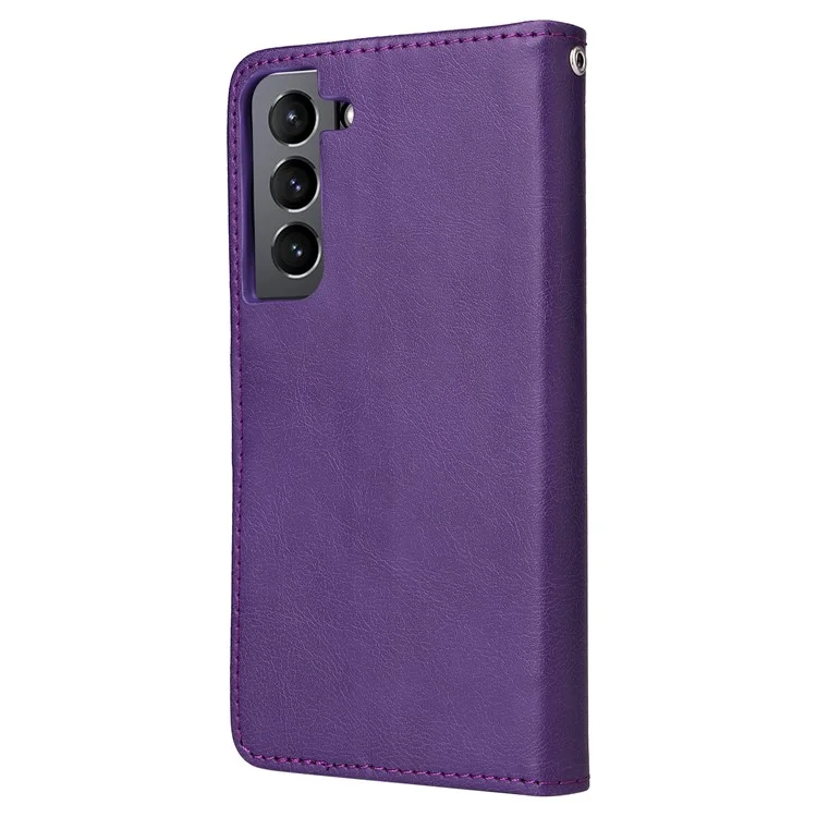 For Samsung Galaxy S22 5G Case 2 in 1 Detachable Magnetic Leather Wallet Mobile Cover with Strap - Purple