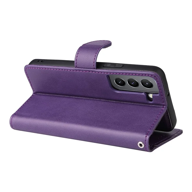 For Samsung Galaxy S22 5G Case 2 in 1 Detachable Magnetic Leather Wallet Mobile Cover with Strap - Purple