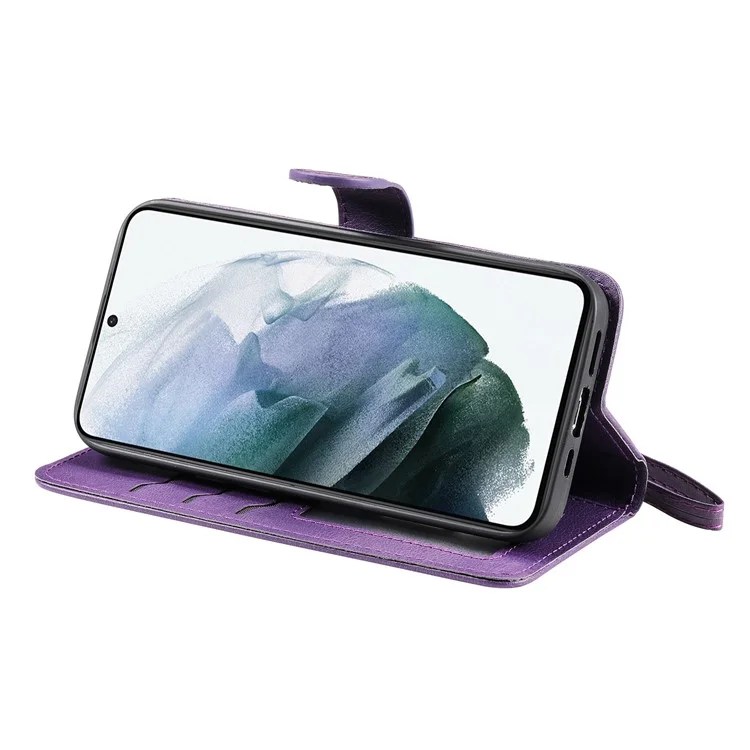 For Samsung Galaxy S22 5G Case 2 in 1 Detachable Magnetic Leather Wallet Mobile Cover with Strap - Purple