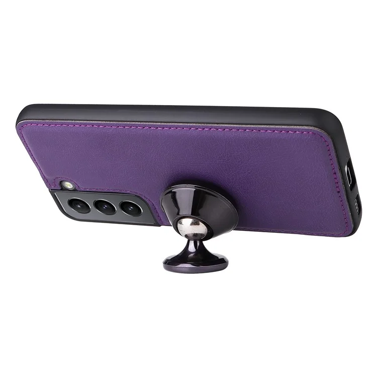 For Samsung Galaxy S22 5G Case 2 in 1 Detachable Magnetic Leather Wallet Mobile Cover with Strap - Purple