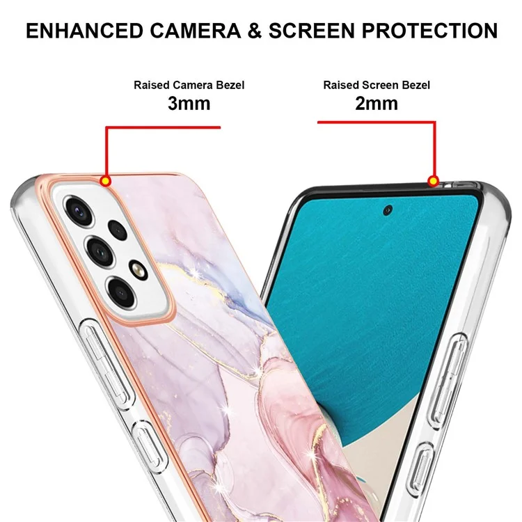 LB3 Series Electroplating IMD Back Case für Samsung Galaxy A53 5G, Marmor Ultra Slim Soft TPU Stoßfest Handyhülle - Rose Gold 005