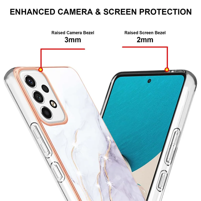 LB3 Series Electroplating IMD Back Case for Samsung Galaxy A53 5G, Marble Ultra Slim Soft TPU Shockproof Phone Cover - White 006