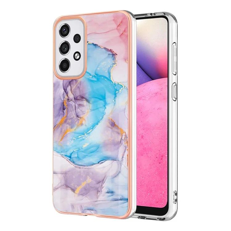 LB1 Series Marble IMD Phone Case for Samsung Galaxy A33 5G, Electroplating Anti-Scratch Flexible TPU Protective Cover - Milky Way Marble Blue