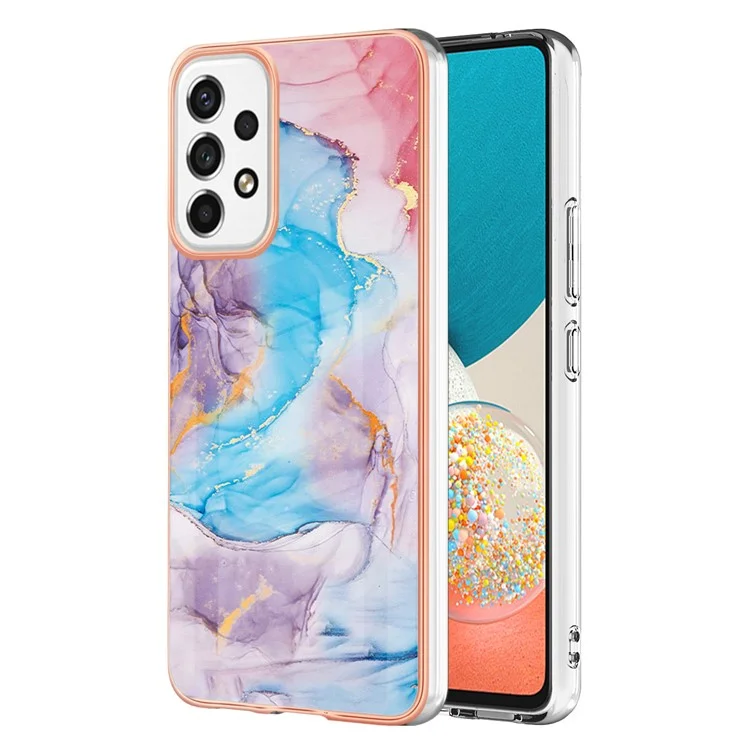 LB1 Series for Samsung Galaxy A53 5G Marble Phone Case, Soft TPU Stylish Electroplating IMD Protective Cover - Milky Way Marble Blue