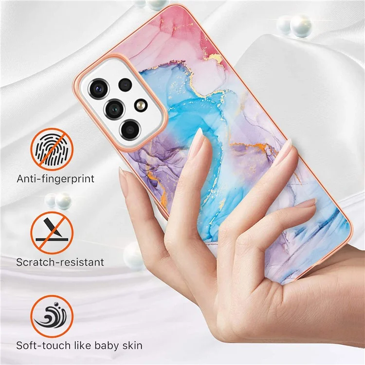 LB1 Series for Samsung Galaxy A53 5G Marble Phone Case, Soft TPU Stylish Electroplating IMD Protective Cover - Milky Way Marble Blue