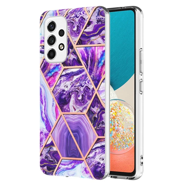 LB4 Series TPU Case for Samsung Galaxy A53 5G, IMD Marble Pattern Electroplating Shockproof Protective Bumper Back Cover - Dark Purple