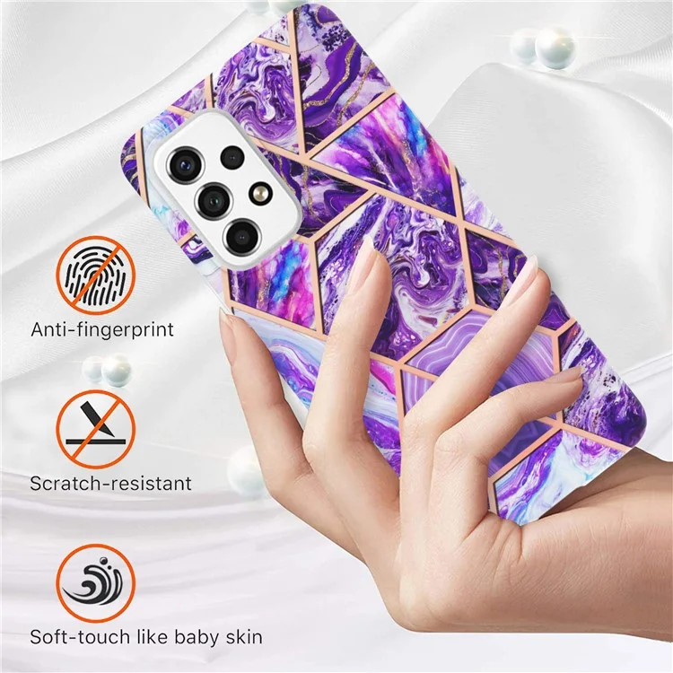 LB4 Series TPU Case for Samsung Galaxy A53 5G, IMD Marble Pattern Electroplating Shockproof Protective Bumper Back Cover - Dark Purple