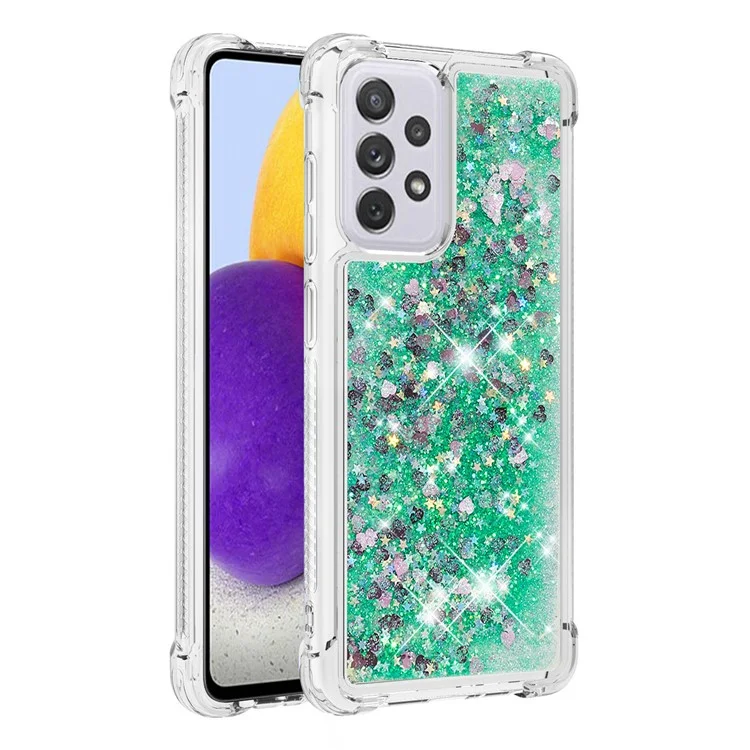 Capa com Glitter da Série LE1 para Samsung Galaxy A73 5G, Líquido Cintilante Quicksand Flutuante de TPU Macio Protetor de Telefone - Verde/Corações