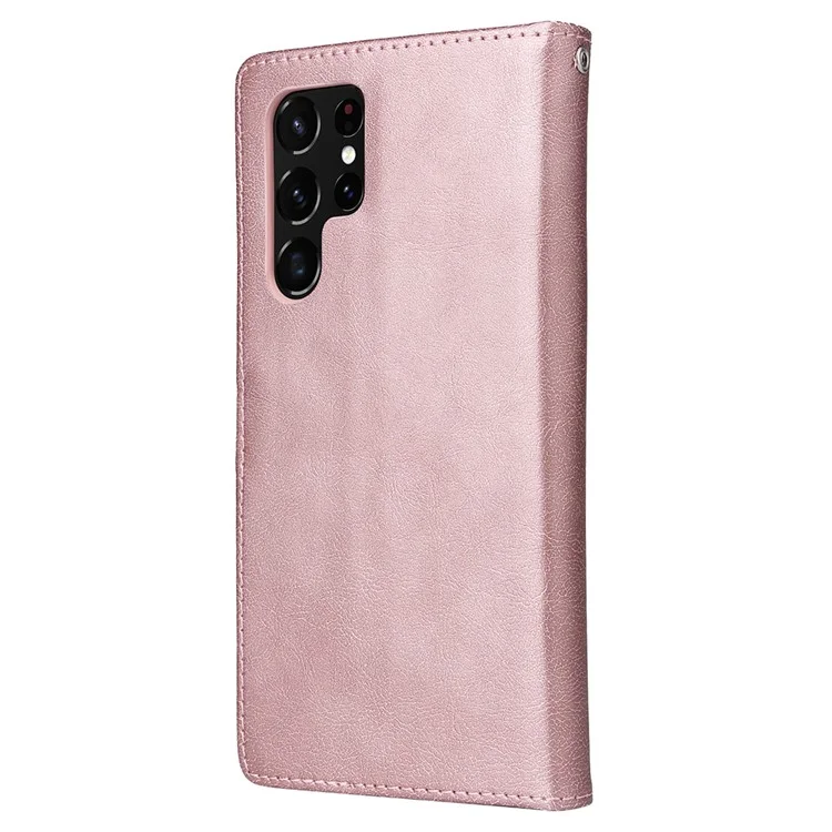 KT Leather Series-3 Destacável 2-em-1 Caixa de Telefone de Design Para Samsung Galaxy S22 Ultra 5G, PU Sistão de Catura de Catura Tampa de Proteção à Prova de Choque Magnética Com Cinta - Rosa Ouro
