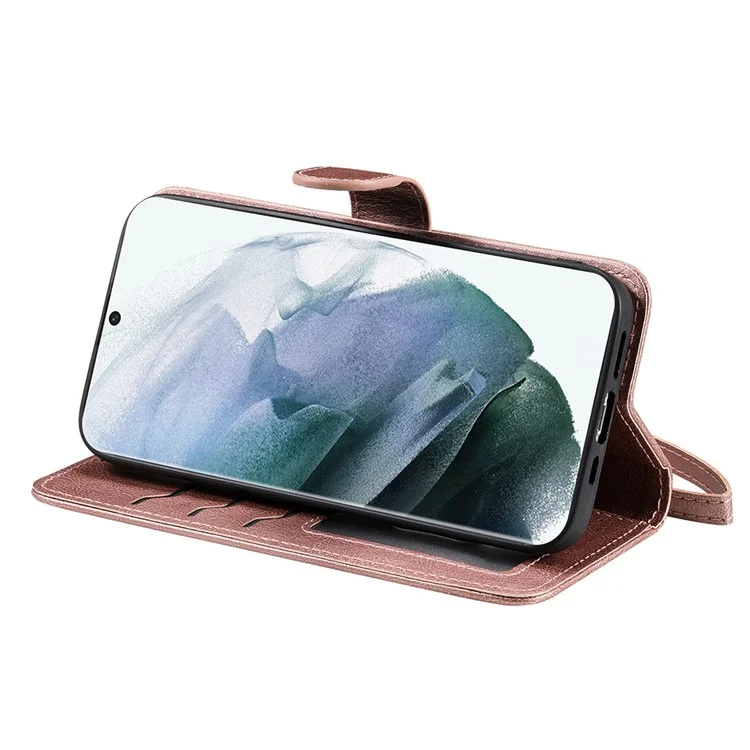 KT Leather Series-3 Destacável 2-em-1 Caixa de Telefone de Design Para Samsung Galaxy S22 Ultra 5G, PU Sistão de Catura de Catura Tampa de Proteção à Prova de Choque Magnética Com Cinta - Rosa Ouro