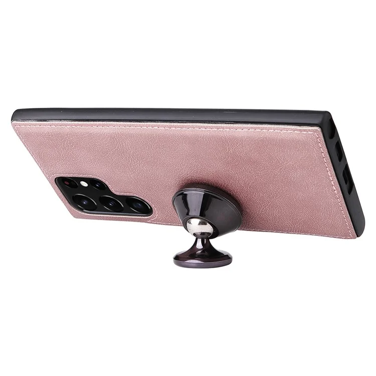 KT Leather Series-3 Destacável 2-em-1 Caixa de Telefone de Design Para Samsung Galaxy S22 Ultra 5G, PU Sistão de Catura de Catura Tampa de Proteção à Prova de Choque Magnética Com Cinta - Rosa Ouro