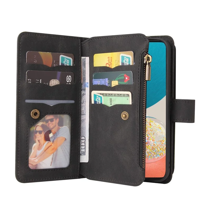 Pour Samsung Galaxy A53 5G Peau-tactile Sensation KT Multi-fonctions Série-2 Fentes pour Cartes Multiples Portefeuille en Cuir PU Pochette Téléphone Avec Support - Noir