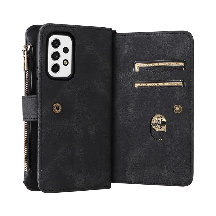 Pour Samsung Galaxy A53 5G Peau-tactile Sensation KT Multi-fonctions Série-2 Fentes pour Cartes Multiples Portefeuille en Cuir PU Pochette Téléphone Avec Support - Noir