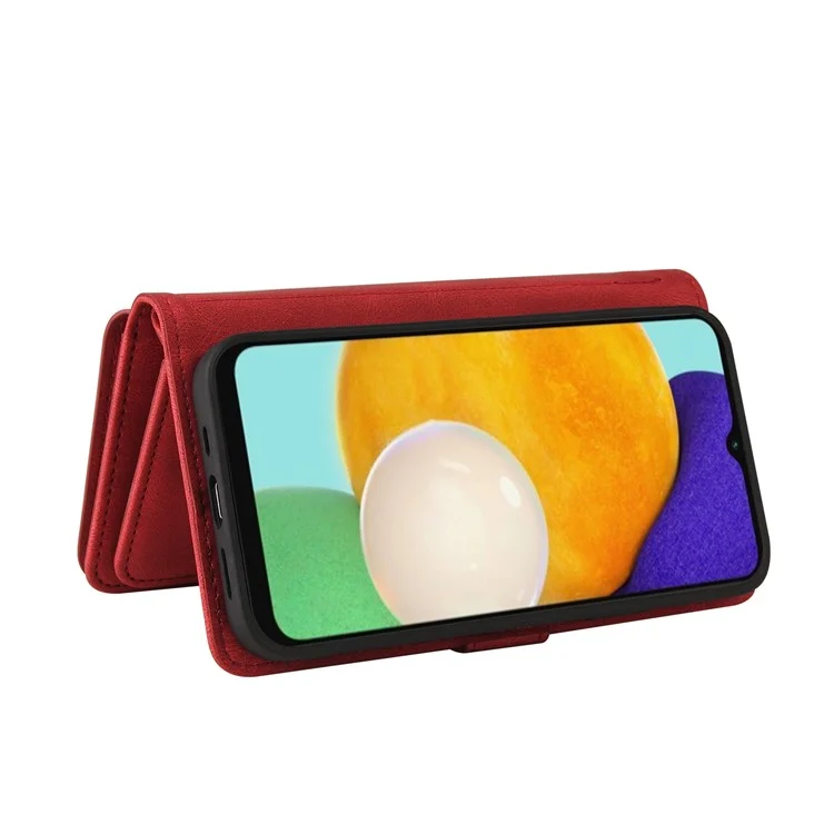 Per Samsung Galaxy A13 4G Custodia in Pelle Multifunzione Serie-2 con Slot Porta Carte Protezione Antiurto Sensazione Skin-touch Design Portafoglio con Supporto - Rosso