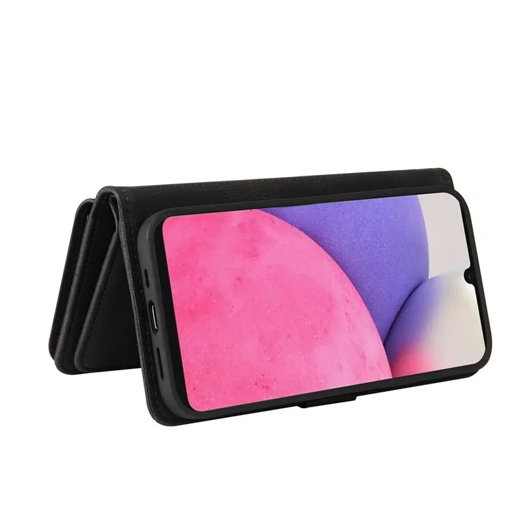 Per Samsung Galaxy A33 5G KT Multi-functional Series-2 Multiple Card Slots Drop-proof Skin-touch Feeling Wallet Design PU Leather Zippered Pocket Phone Case with Stand - Nero