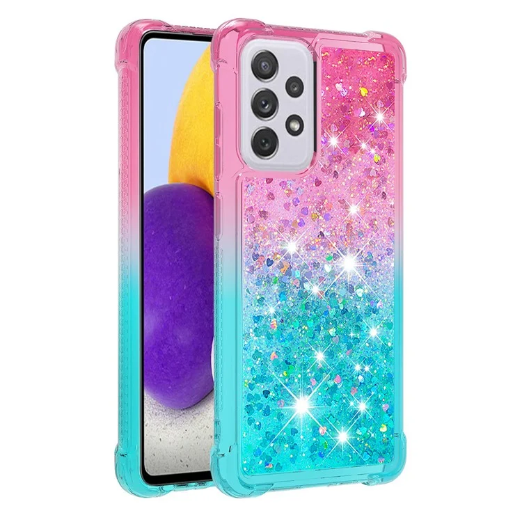 For Samsung Galaxy A73 5G LE3 Series Gradient Flowing Liquid Quicksand Protective TPU Phone Cover - Pink/Sky Blue