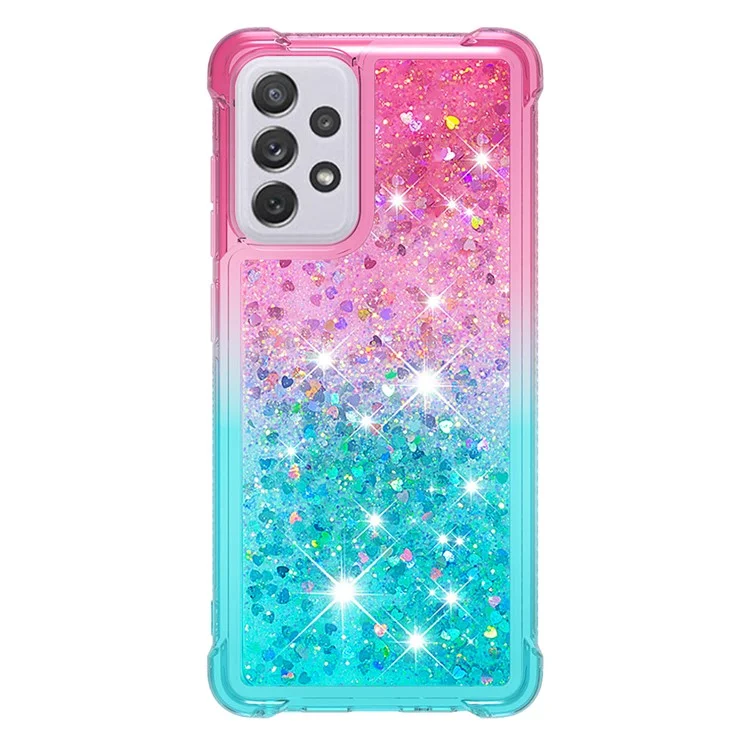 For Samsung Galaxy A73 5G LE3 Series Gradient Flowing Liquid Quicksand Protective TPU Phone Cover - Pink/Sky Blue