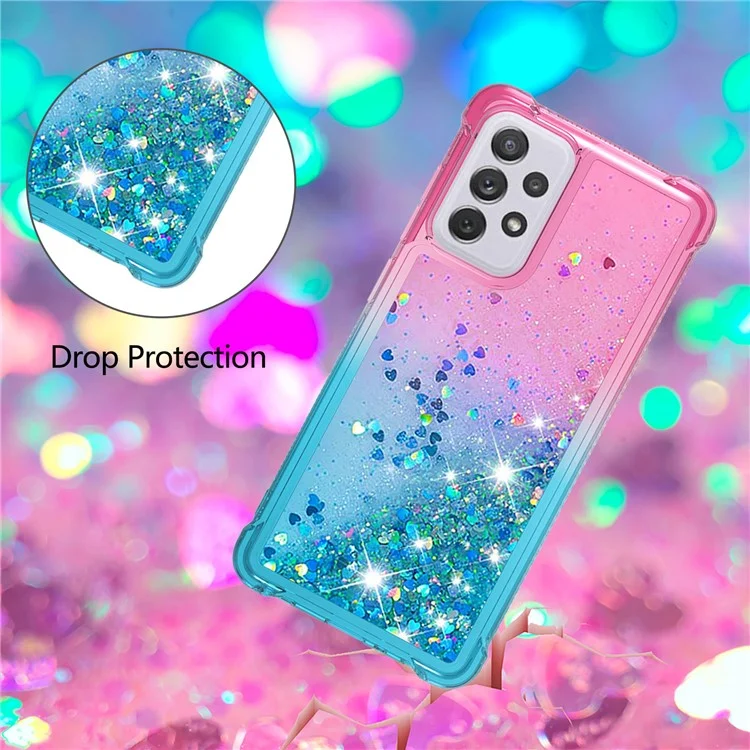 For Samsung Galaxy A73 5G LE3 Series Gradient Flowing Liquid Quicksand Protective TPU Phone Cover - Pink/Sky Blue