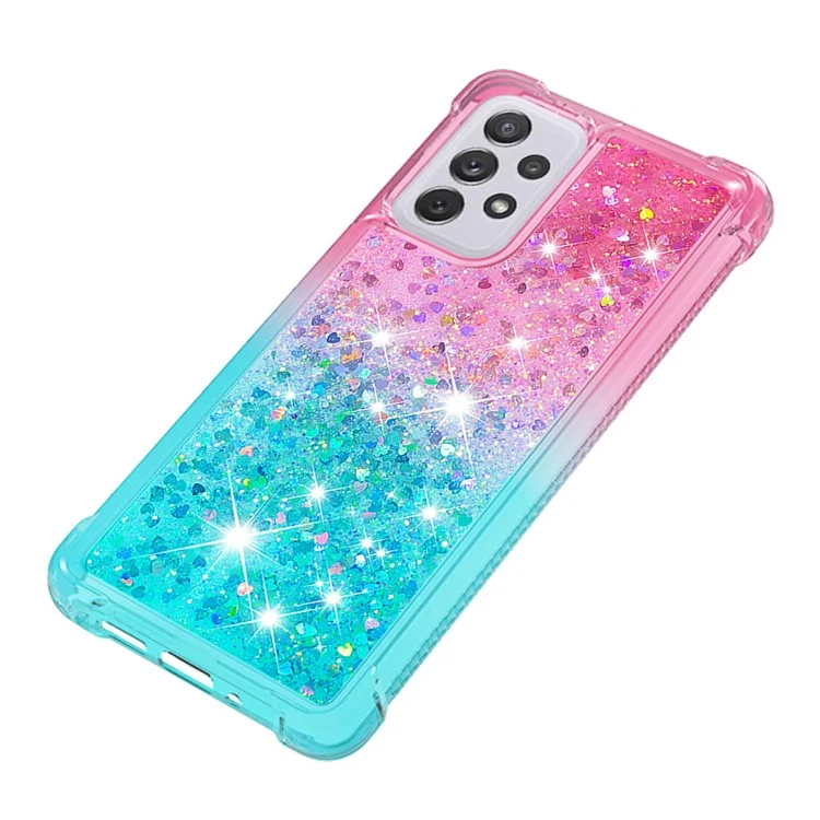 For Samsung Galaxy A73 5G LE3 Series Gradient Flowing Liquid Quicksand Protective TPU Phone Cover - Pink/Sky Blue