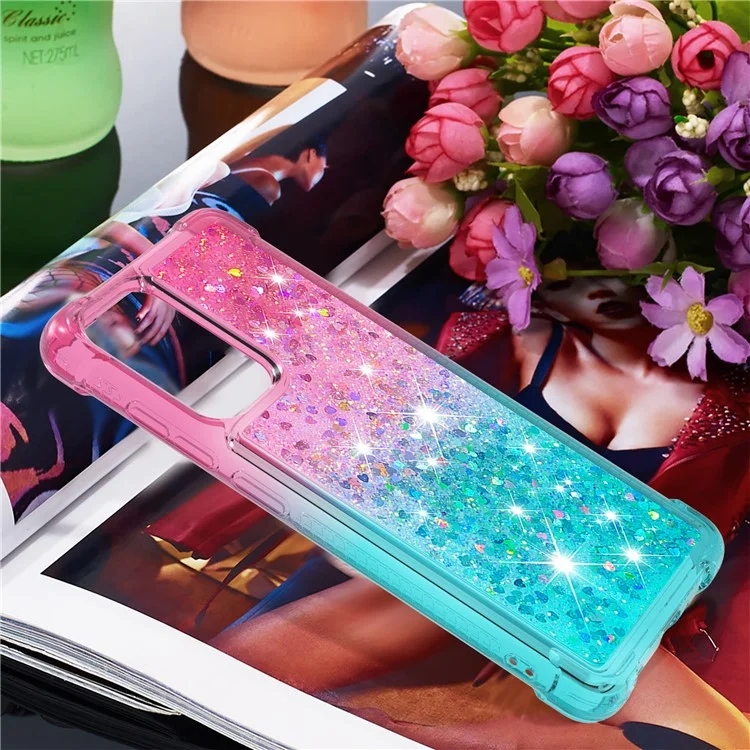 For Samsung Galaxy A73 5G LE3 Series Gradient Flowing Liquid Quicksand Protective TPU Phone Cover - Pink/Sky Blue