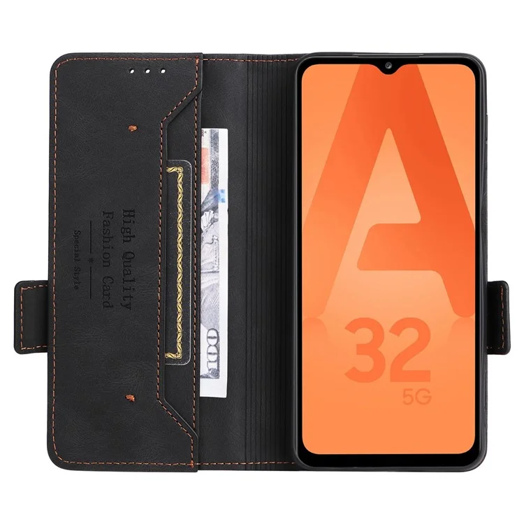 Para Samsung Galaxy A32 5G Hardware Design Foldable Stand Wallet Capa De Telefone De Couro À Prova De Couro - Preto