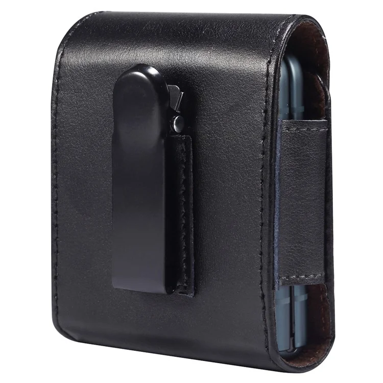 Funda de Teléfono de Cuero Genuino Plegable para la Cintura para Huawei P50 Pocket / Pocket S / Samsung Galaxy Z Flip3 5G / Z Flip 5G / Z Flip, Funda de Teléfono Magnética con Clip para el Cinturón