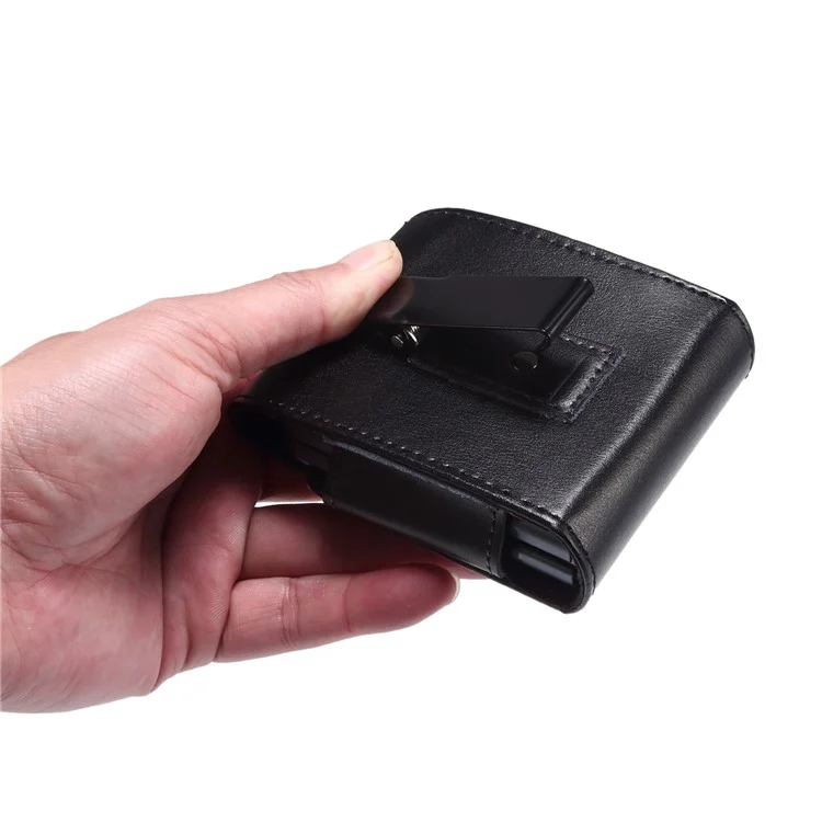 Funda de Teléfono de Cuero Genuino Plegable para la Cintura para Huawei P50 Pocket / Pocket S / Samsung Galaxy Z Flip3 5G / Z Flip 5G / Z Flip, Funda de Teléfono Magnética con Clip para el Cinturón