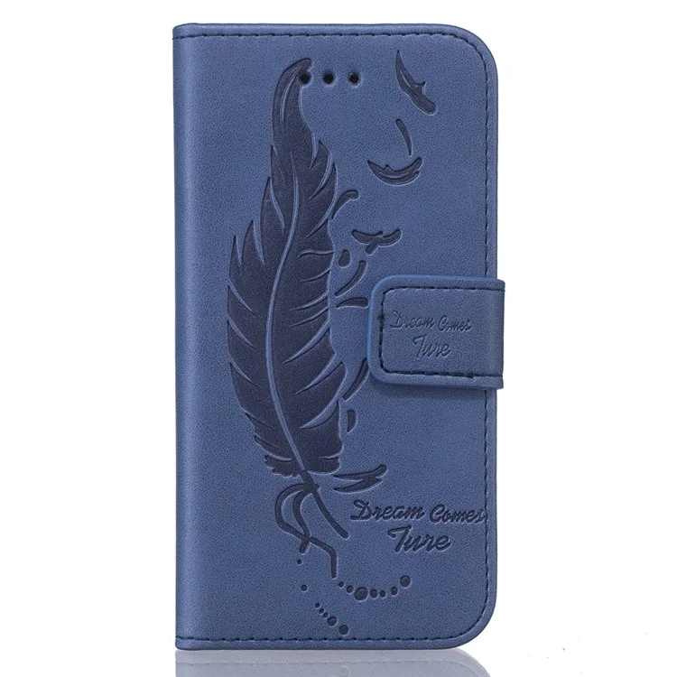 Imprint Feather Pattern Magnetic Leather Wallet Case for Samsung Galaxy J5 (2016) SM-J510 - Blue