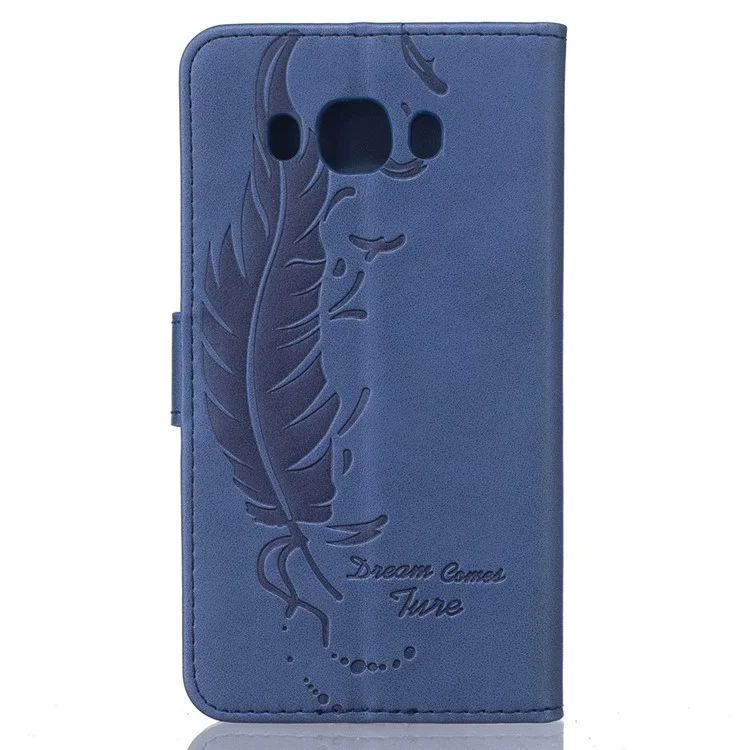 Imprint Feather Pattern Magnetic Leather Wallet Case for Samsung Galaxy J5 (2016) SM-J510 - Blue