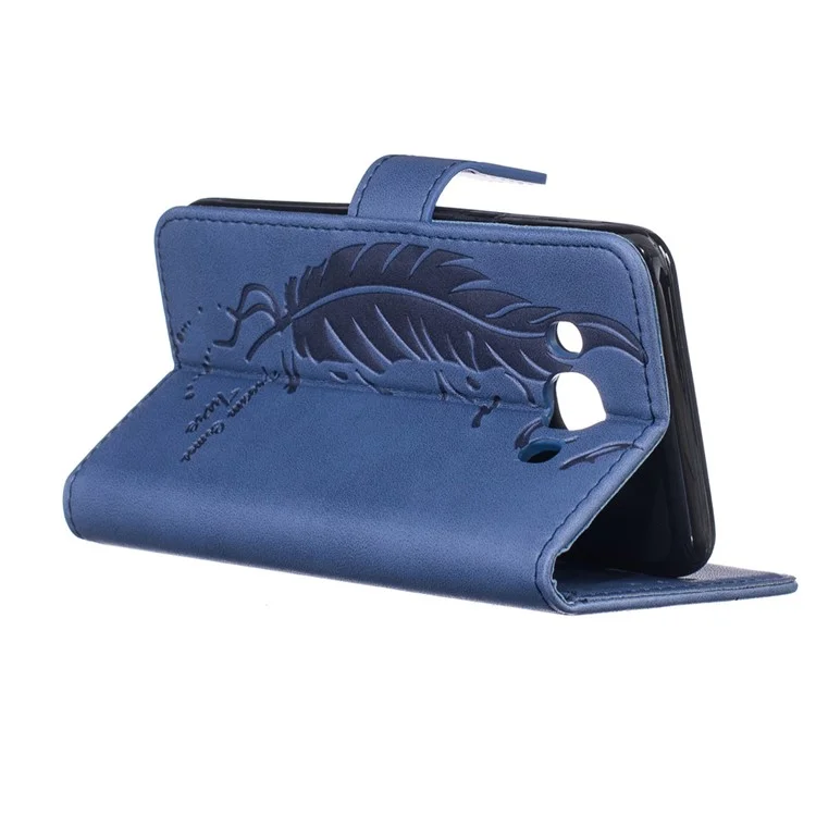 Imprint Feather Pattern Magnetic Leather Wallet Case for Samsung Galaxy J5 (2016) SM-J510 - Blue